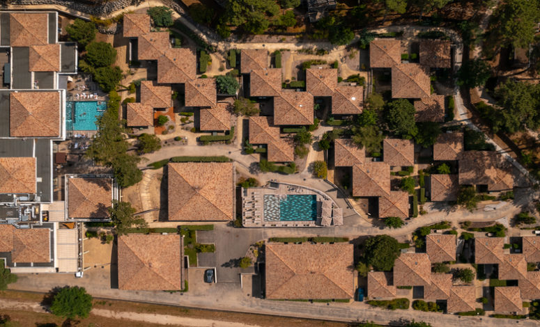Vue aérienne du domaine dans les pins, Cap Ferret