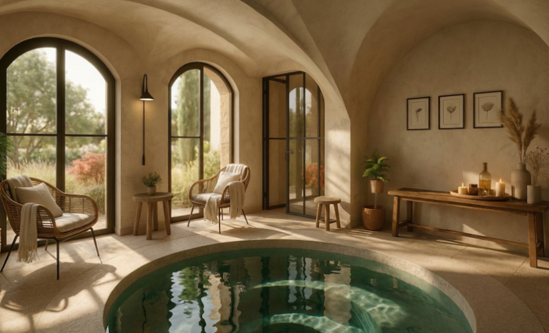 Spa intérieur avec piscine et espace détente pour seminaire ardeche