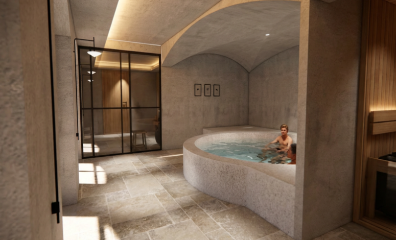Piscine intérieure du spa avec ambiance relaxante pour seminaire ardeche